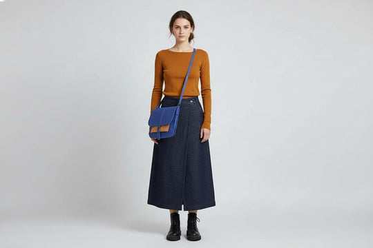 Grand sac bandoulière en cuir bleu