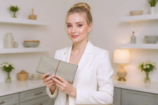 Beige handmade leather checker holder