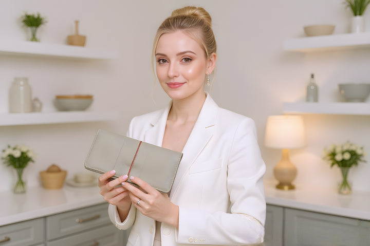 Beige handmade leather checker holder