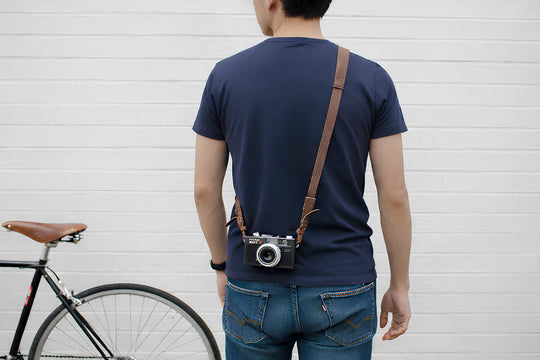 Sangle appareil photo longue cuir marron