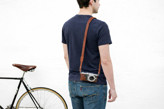 Sangle appareil photo en cuir camel 90 cm