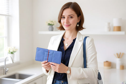 Blue leather checkbook holder