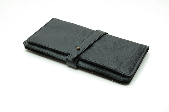 Large suede wallet black with polka dots
