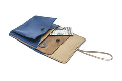 porte monnaie en cuir bleu