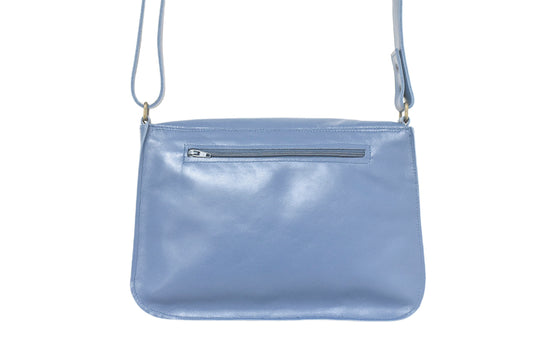 Sac à main cuir artisanal bleu bandouliere