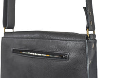 Grand Sac à main cuir noir tissu