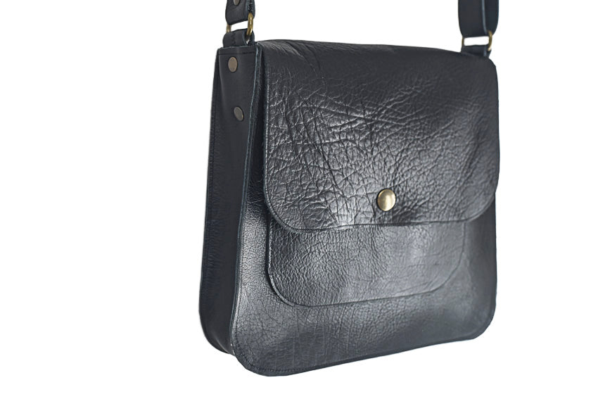 Grand Sac à main cuir noir tissu