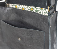 Grand Sac à main cuir noir tissu