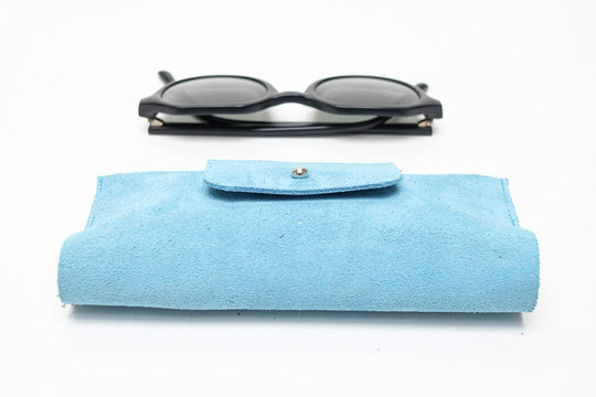 etui lunettes cuir bleu