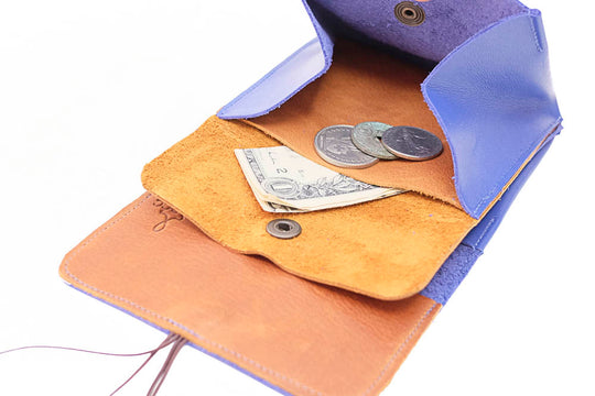 large money purse leather blue