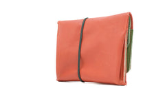 red leather purse money