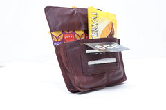 Pochette à tabac en cuir marron recyclé