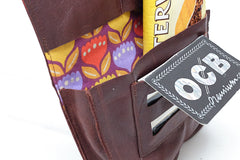 Pochette à tabac en cuir marron recyclé
