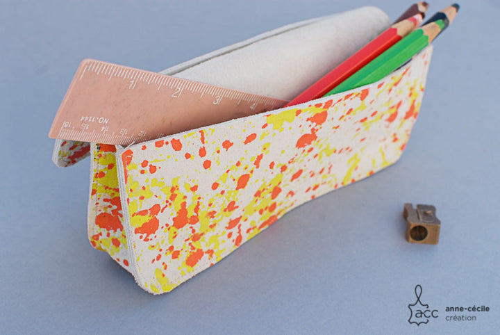 trousse crayon en cuir orange
