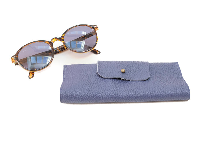 Etui lunettes cuir bleu 
