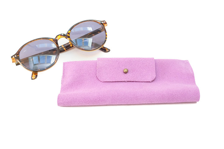 Pink suede glass case 
