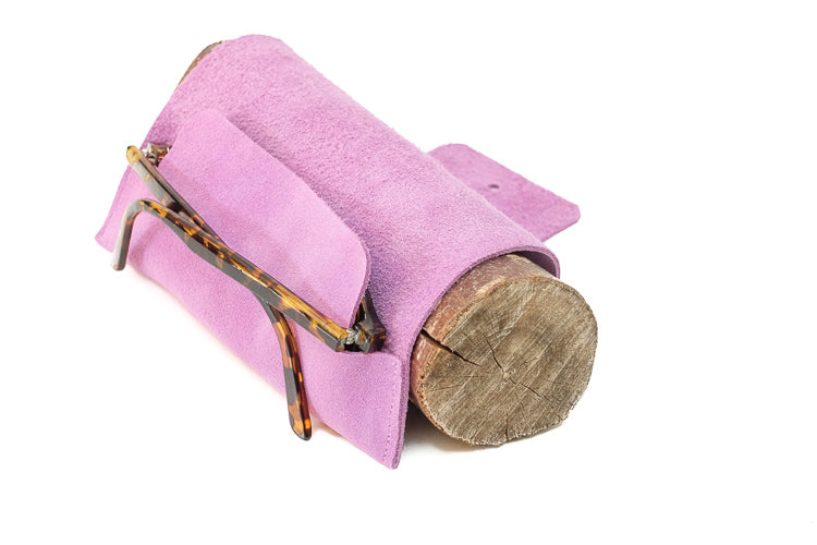 Pink suede glass case 