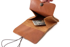 Grand porte-monnaie en cuir brun