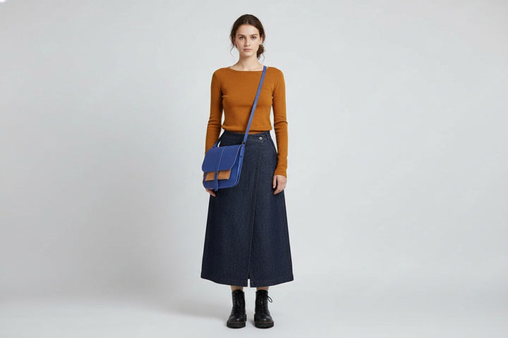 Grand sac bandoulière en cuir bleu