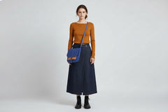 Grand sac bandoulière en cuir bleu