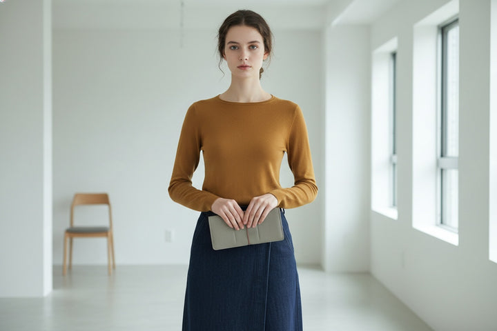 Porte-chéquier en cuir artisanal beige - CreationACC