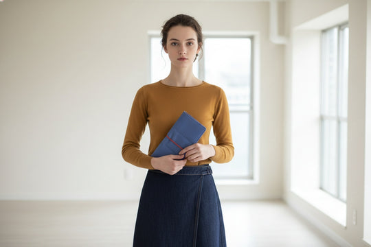 Porte-chequier en cuir bleu