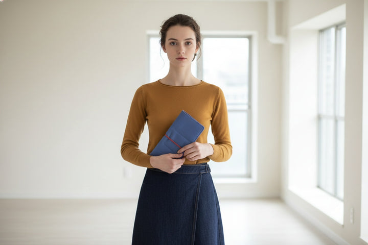 Porte-chequier en cuir bleu