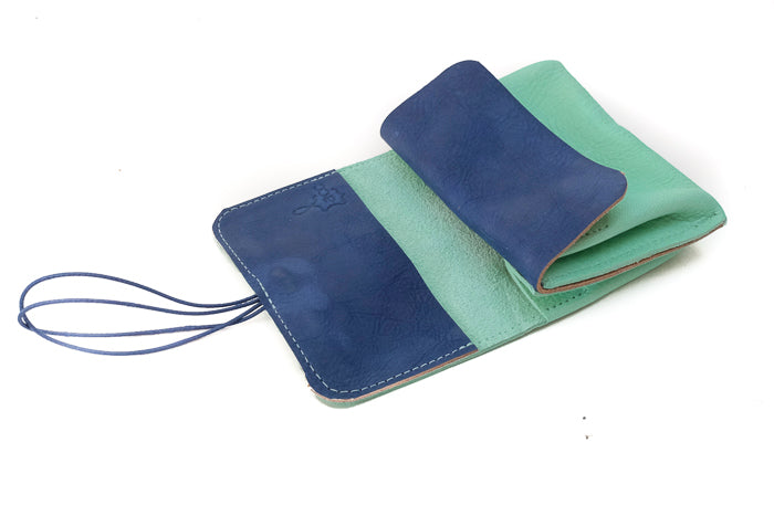 Small leather purse green blue