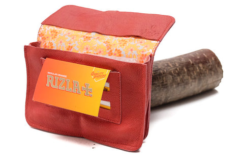 Red leather tobacco pouch