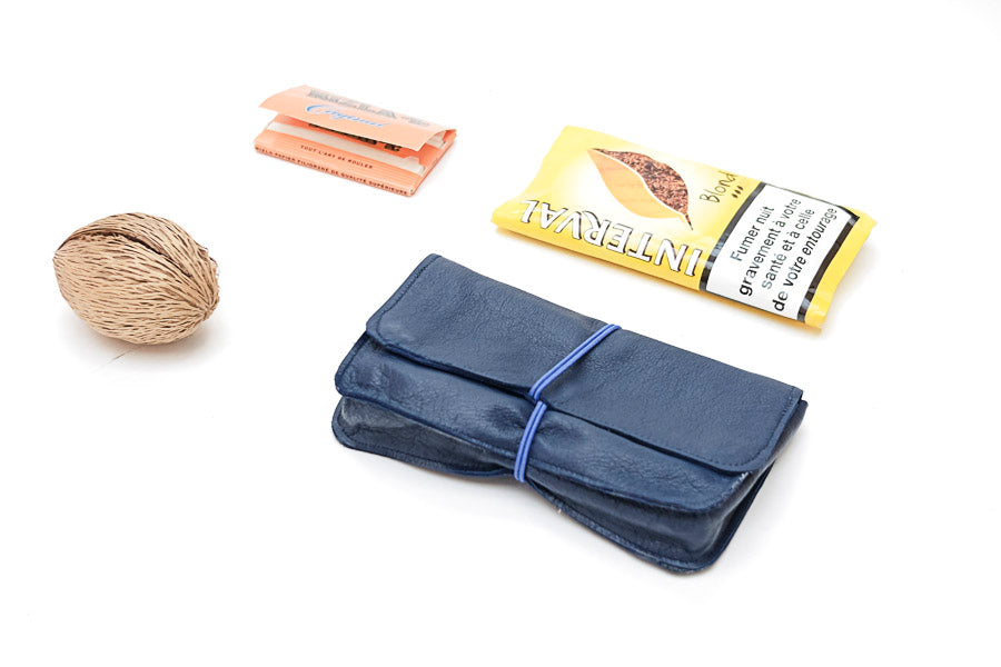 tobacco blue leather color pouch