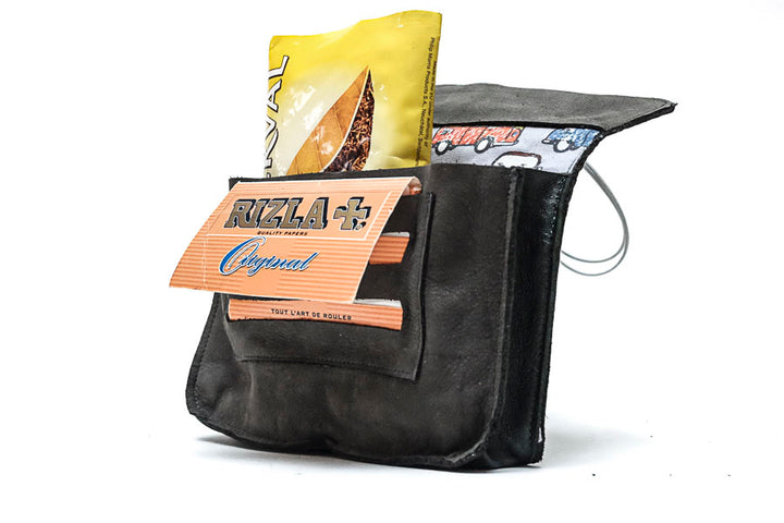 Blague à tabac en daim kaki recyclé