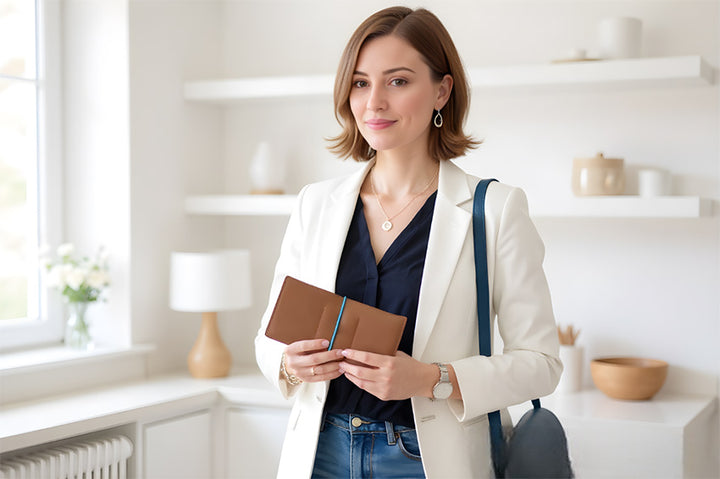 Porte-chéquier long en cuir cognac