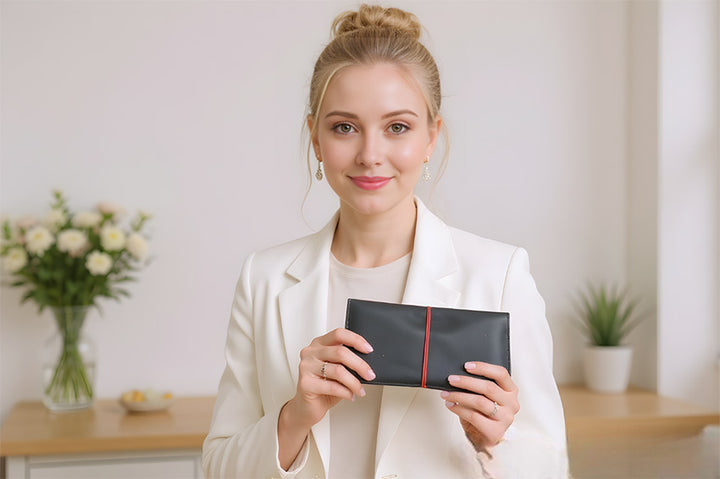 Porte-chéquier en cuir noir