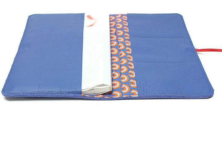 Porte-chequier en cuir bleu