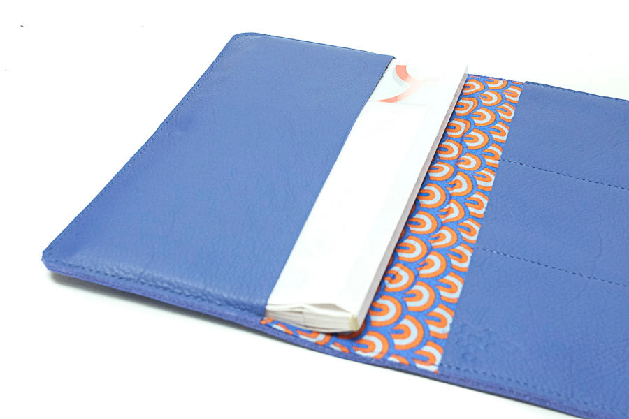 Blue leather checkbook holder