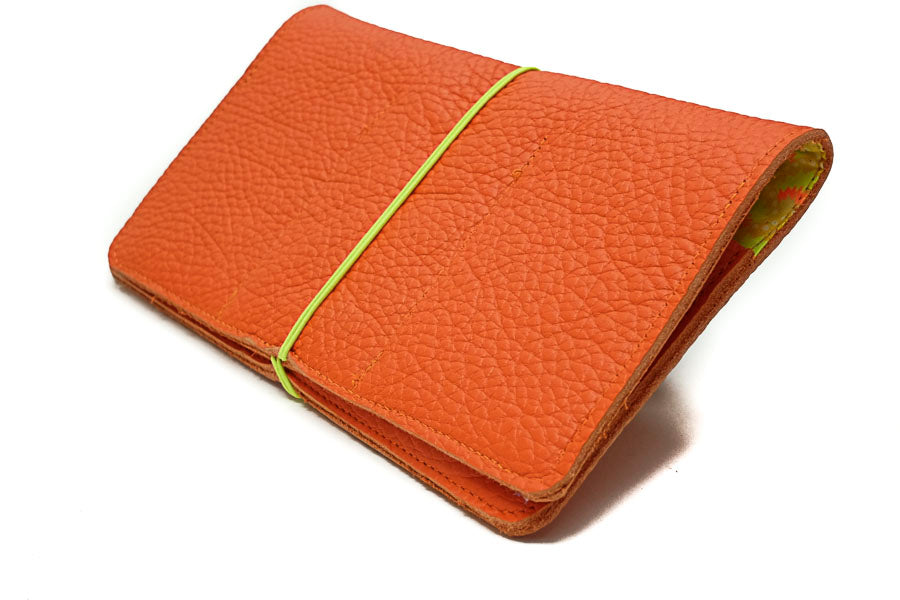 Porte-chéquier en cuir elastique orange