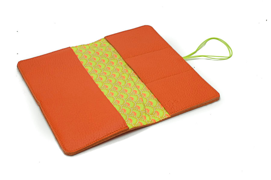 Orange elastic leather checkbook holder