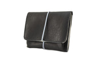 Handcrafted leather Large Blue Leather Coin Purse made in France - Detail 3