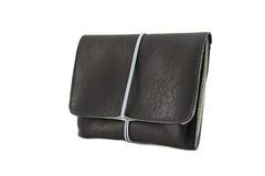 Handcrafted leather Large Blue Leather Coin Purse made in France - Detail 3