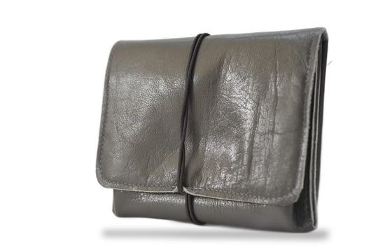 Handcrafted leather Large Grey Upcycled Leather Coin Purse, Handcrafted in Rennes made in France - Detail 1