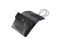 Handcrafted leather Large Grey Upcycled Leather Coin Purse, Handcrafted in Rennes made in France - Detail 4