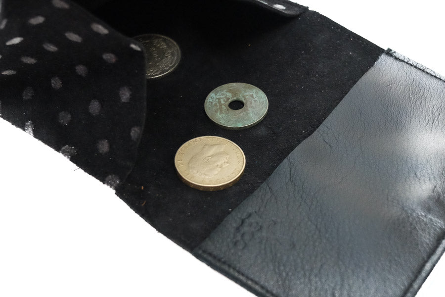 Large suede wallet black with polka dots