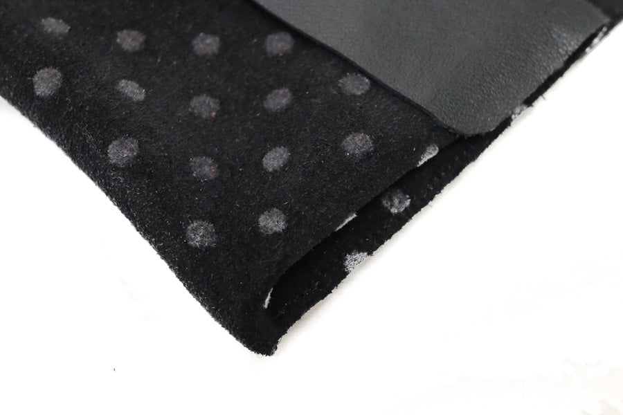 Large suede wallet black with polka dots