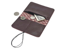 Pamilacan compact and flat wallet in genuine leather brown dark with matching elastic closure, made in Rennes.