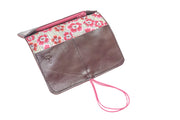 Minimalist brown dark Pamilacan wallet interior showing slots for 6 to 7 cards and matching fabric lining.