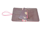 Minimalist brown dark Pamilacan wallet interior showing slots for 6 to 7 cards and matching fabric lining.