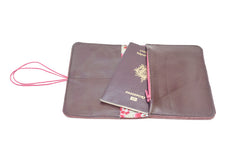 Minimalist brown dark Pamilacan wallet interior showing slots for 6 to 7 cards and matching fabric lining.