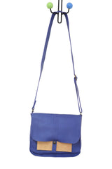 Handcrafted leather Small Upcycled Blue Leather Handbag made in France - Detail 3
