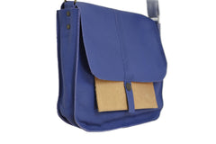 Handcrafted leather Small Upcycled Blue Leather Handbag made in France - Detail 4