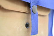 Handcrafted leather Small Upcycled Blue Leather Handbag made in France - Detail 7